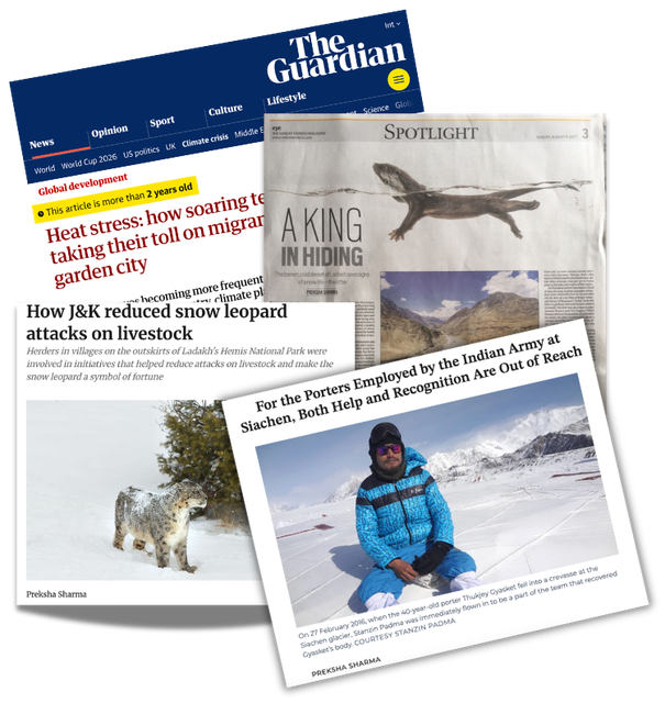 Bylines in The Guardian, Down to Earth, The Caravan, and The Indian Express Eye